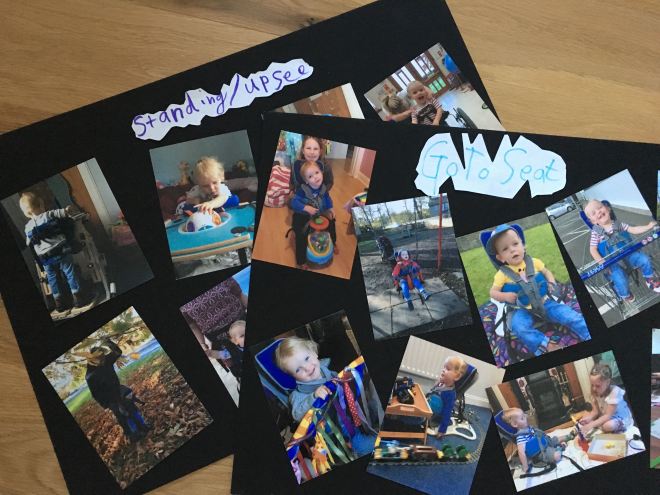 Photo of boards showing photos of Quinns using his Go To Seat