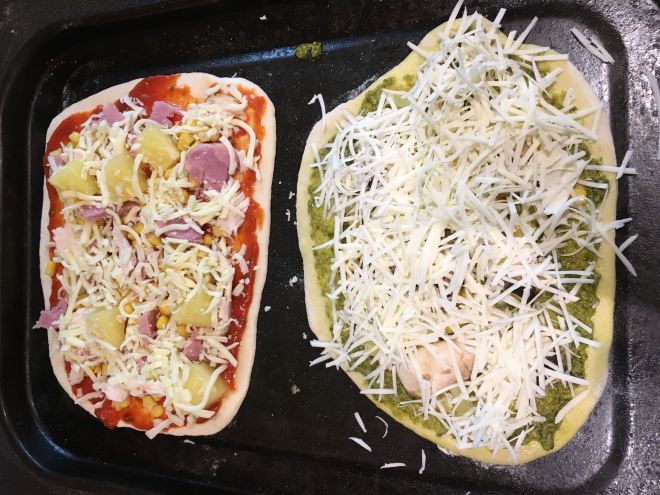 Pizza ready to go in the oven