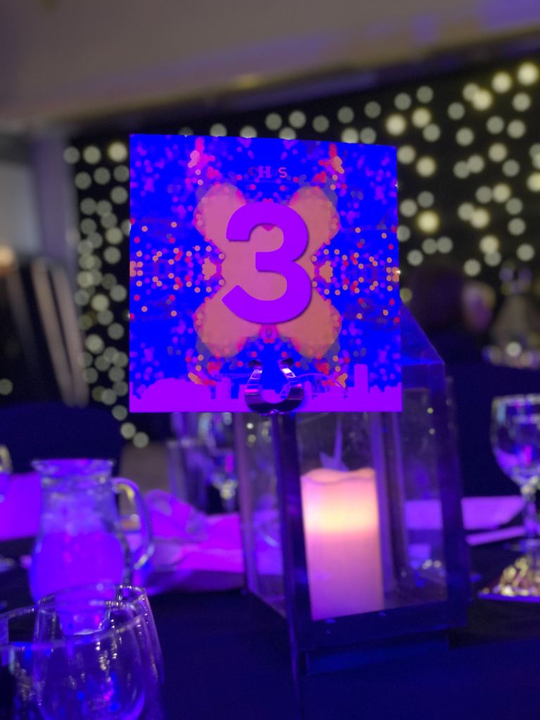 Table number 3 using Quinns' artwork as the background